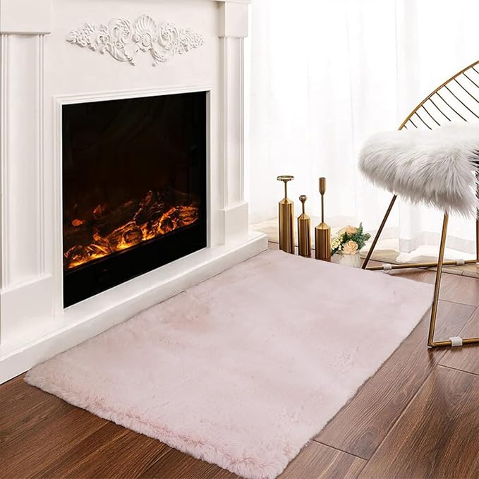 Latepis Light Pink Small Faux Rabbit Rug 2x3 Washable Furry Rugs Soft Fluffy by Latepis