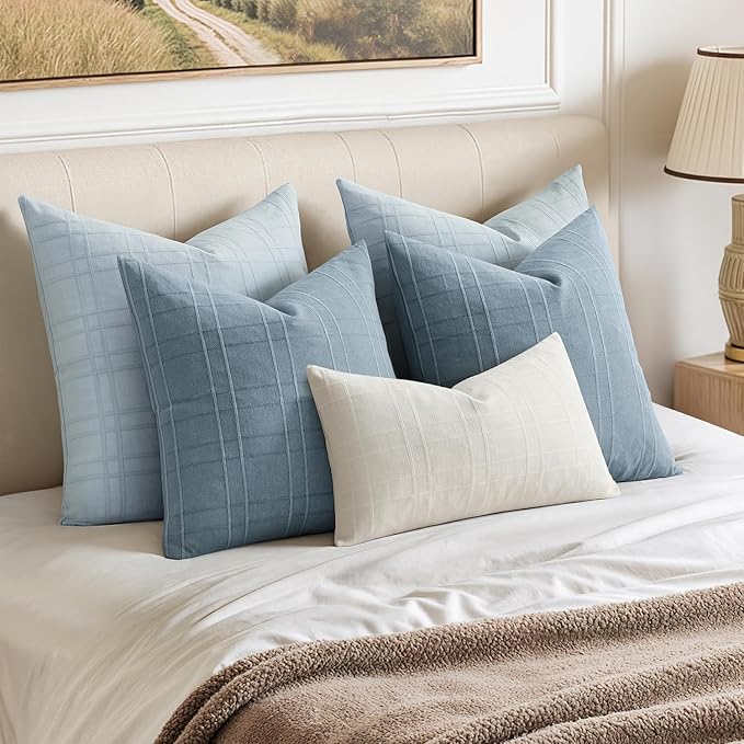 MIULEE Decorative Linen Check Euro Shams Throw Pillow Covers Neutral Farmhouse - Image 3