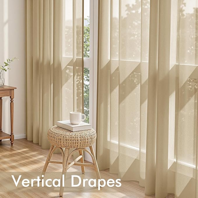 MIULEE Beige Sheer Curtains 72 Inches Long, 4 Panels Set, Rod Pocket Voile - Image 5