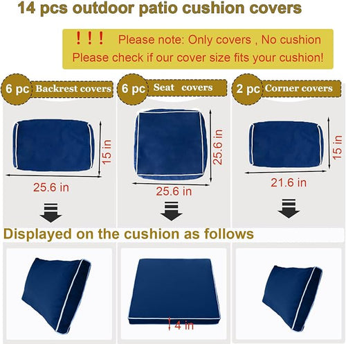 14 Piece Outdoor Patio Cushion Cover Replacement, Waterproof Patio Cushion - Image 2