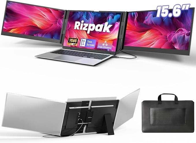 One Cable Laptop Screen Extender, 15.6” Ultra-Slim Triple Portable Monitor by Unknown
