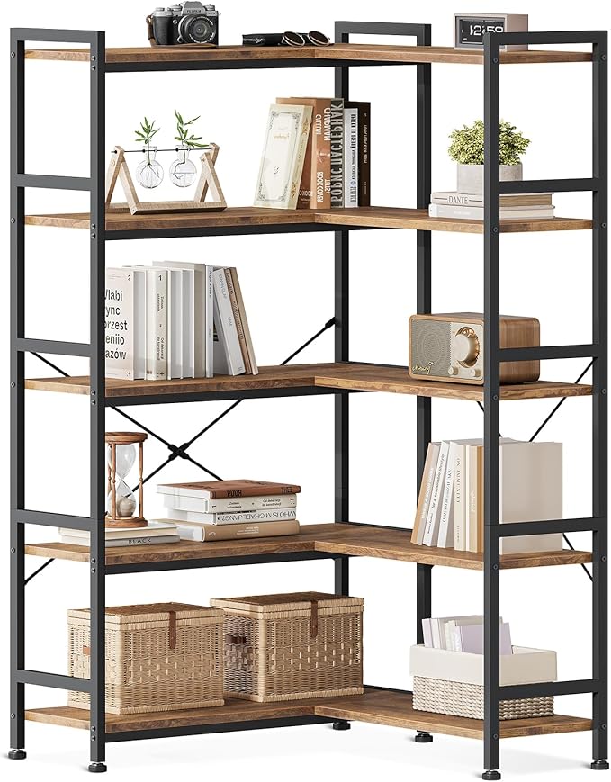 Casaottima Corner Book Shelf, 5 Tier Reversible Bookshelf by Casaottima