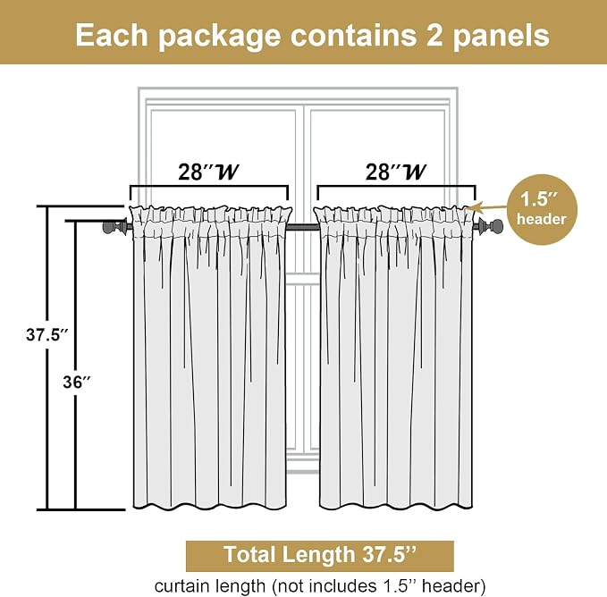 Lecloud Leia Sheer Ivory Kitchen Curtains 36 Inch Length 2 Pcs, Jacquard Leaf - Image 3
