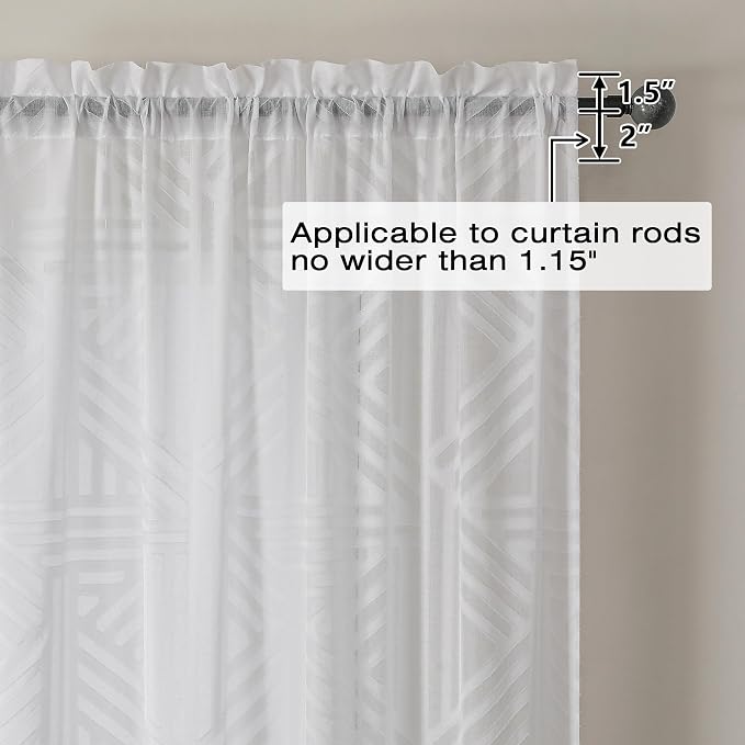 Simplebrand Sheer White Kitchen Curtains 24 Inch Length Tier Curtains 2 Panels - Image 5