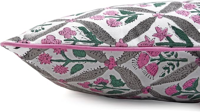 Ridhi Block Print Pink and White Pillow Cover 18" x 18" Decorative Couch Pillows - Image 6