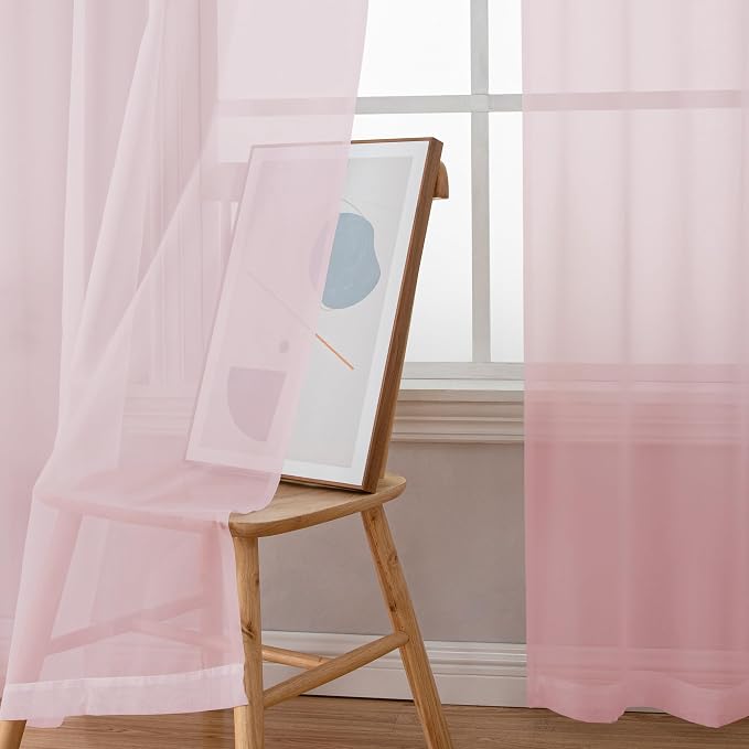 OWENIE Sheer Curtain 72 Inches Long 2 Panels Set, Elegant Airy Transparent Rod - Image 3