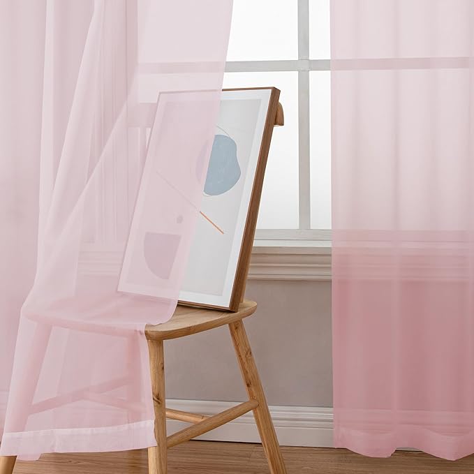 OWENIE Sheer Curtains 54 Inch Length 2 Panels Set, Blush Sheer Curtain - Image 6