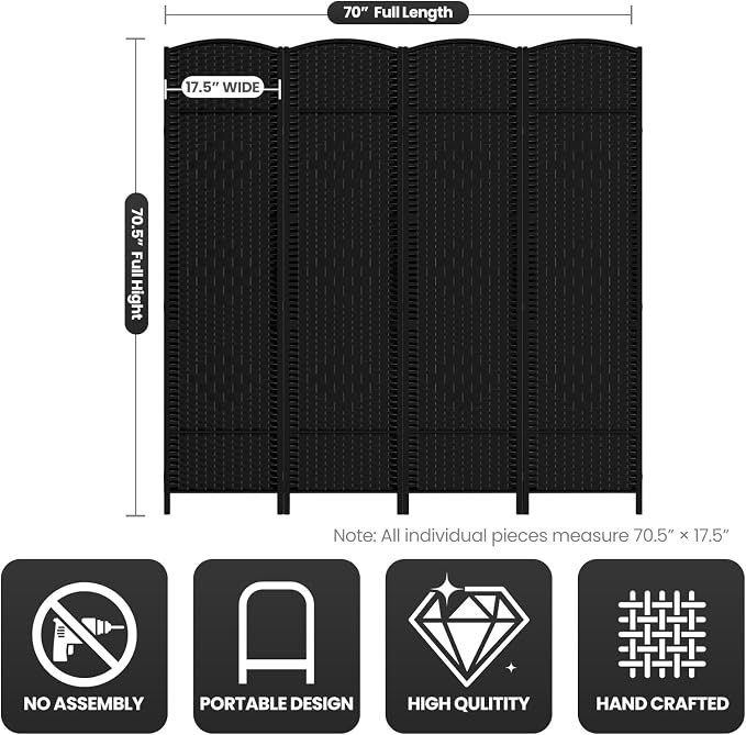 4 Panel Room Divider, 6Ft Folding Privacy Screen, Tall - Image 3