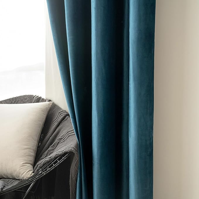 MIULEE Blue Velvet Curtains 108 Inches Length Extra Long Blackout Curtains - Image 6