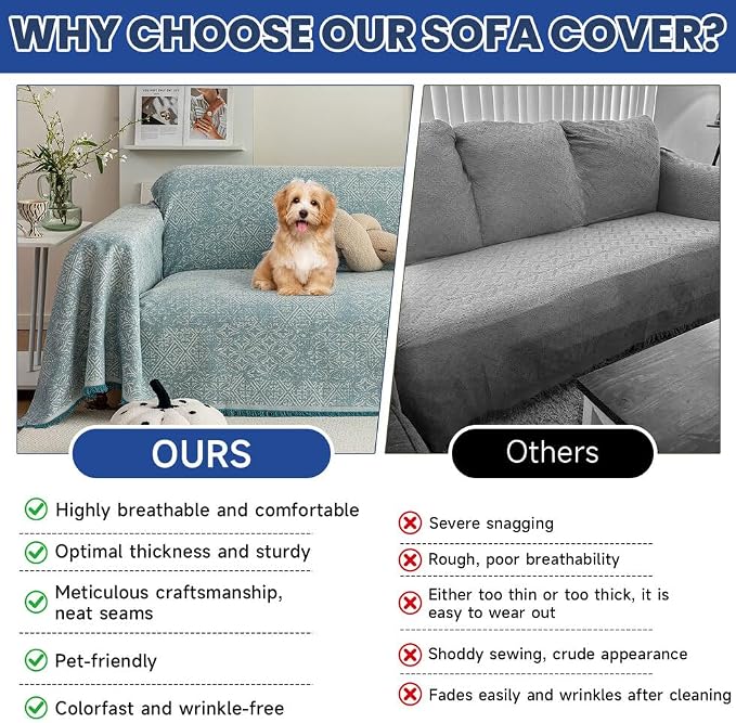 ROOMLIFE Blue Couch Cover Boho Sofa Covers - Image 4