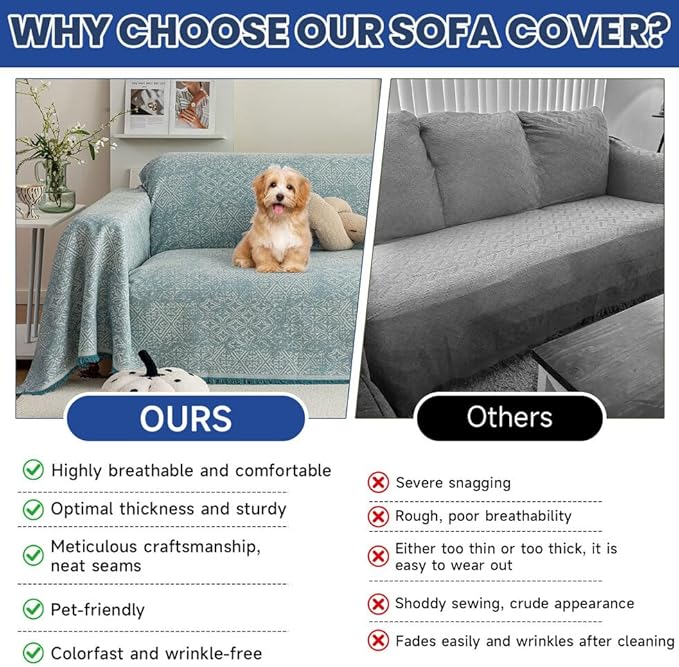 ROOMLIFE Blue Couch Cover Boho Sofa Covers - Image 4