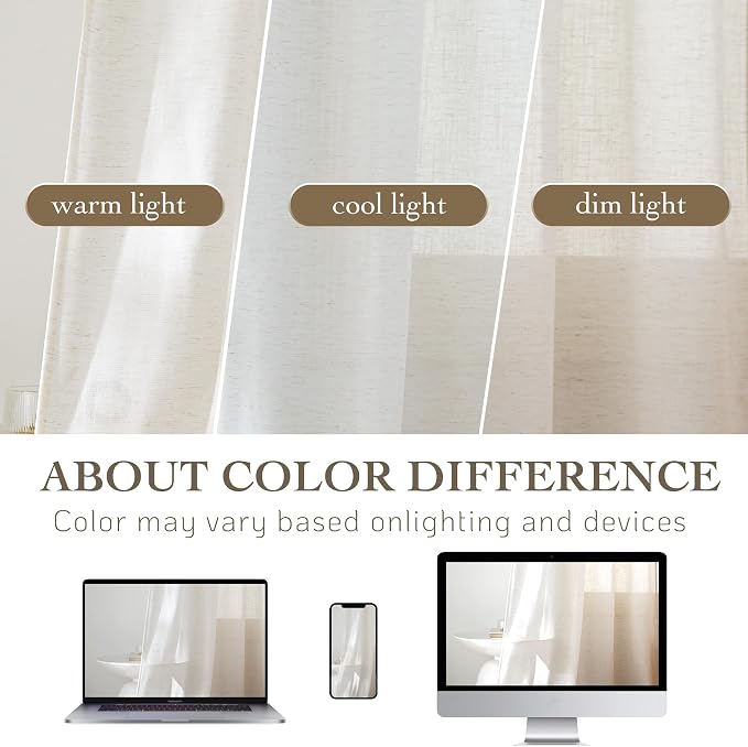 RYB HOME Sheer Curtains 84 inches Long Linen Blend Light & Airy Vertical - Image 8