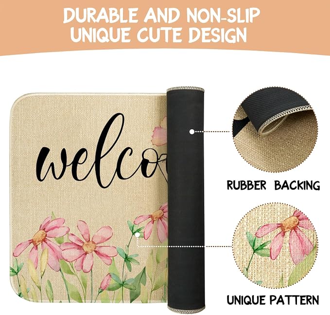 Easter Door Mat, Spring Bunny Floral Flower Indoor Outdoor Non-Slip Doormat - Image 7