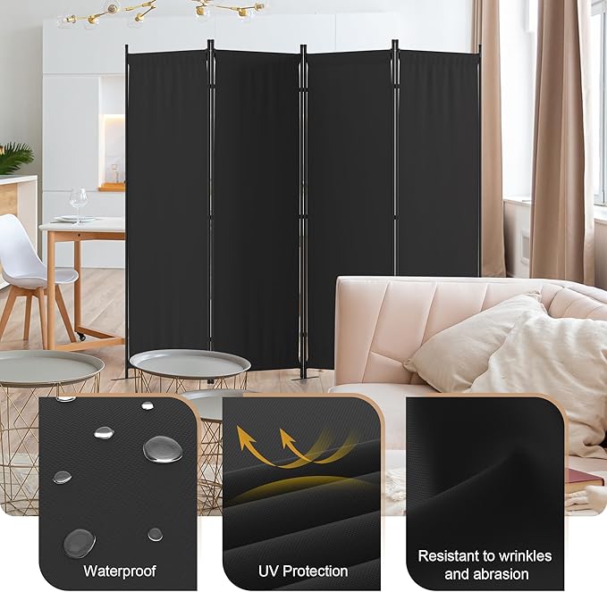Room Divider 4 Panel Partition Room Dividers & Folding Privacy Screens w/ 3 - Image 3