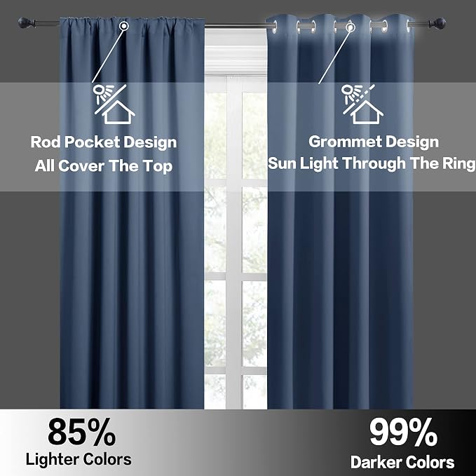 RYB HOME Blackout Curtains for Bedroom Living Room 63 inches Long, Thermal - Image 4