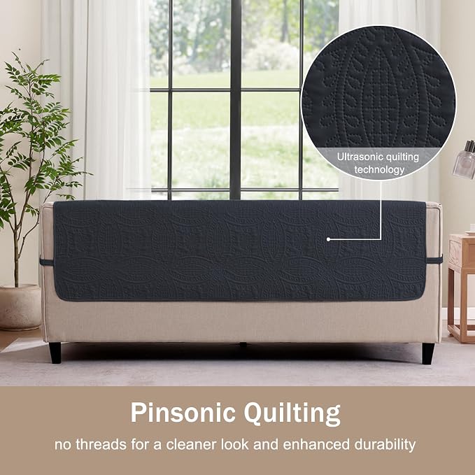 Soft Quilted Couch Cover, Medallion Designed Anti-Slip Blue Gray Sofa Slipcovers - Image 9