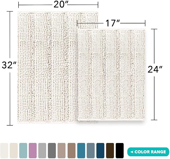 Turquoize Chenille Bathroom Rugs Set Non-Slip Bath Mats Extra Soft and - Image 2