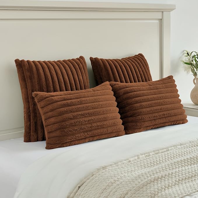 FUTEI Rust Decorative Throw Pillow Covers Set of 2, 12x20 Inch Soft Fluffy Faux - Image 5