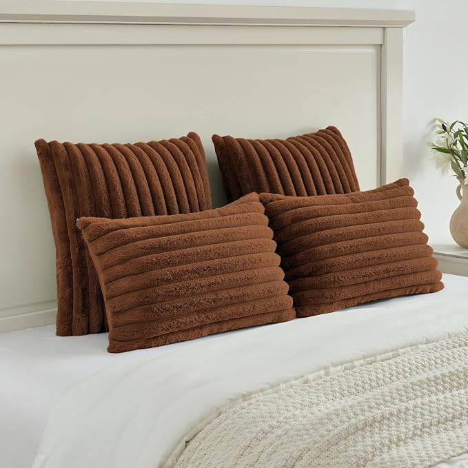 FUTEI Rust Decorative Throw Pillow Covers Set of 2, 26x26 Inch Soft Fluffy Faux - Image 5