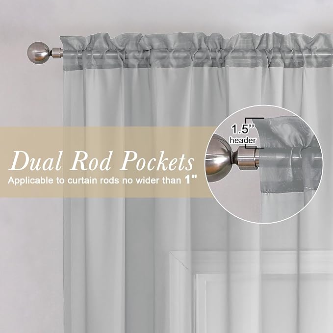 Lecloud Light Grey Sheer Curtains 84 Inch Length 2 Panels, Balance Light & - Image 2