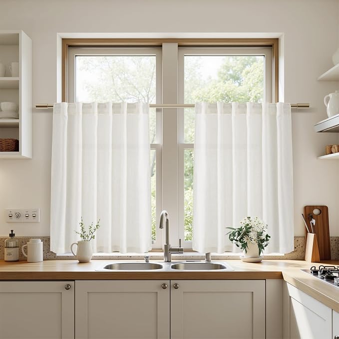 Nanspring Beige White Linen Curtains 36 Inch Length - Image 8