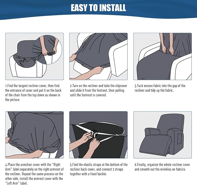 TAOCOCO Stretch Recliner Chair Covers 3-Pieces Recliner Seat Covers - Image 6
