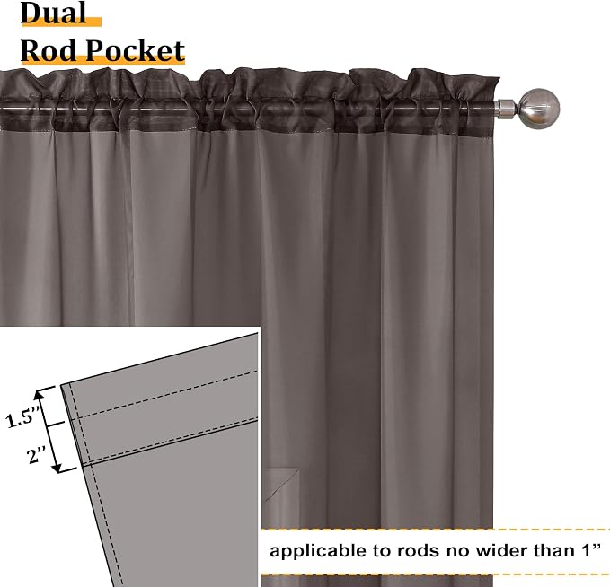 Aiyufeng Chocolate Sheer Curtains 72 Inches Long 2 Panels, Solid Voile Top Dual - Image 4