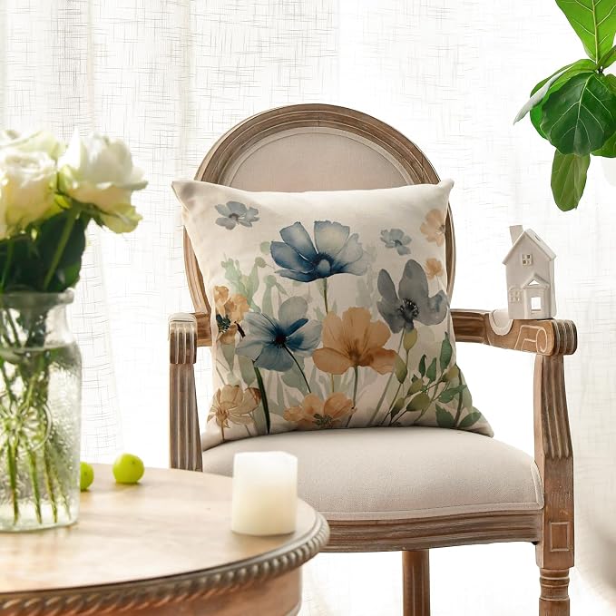 AVOIN colorlife Poppy Flowers Chinoiserie Throw Pillow Covers, 18 x 18 Inch - Image 4
