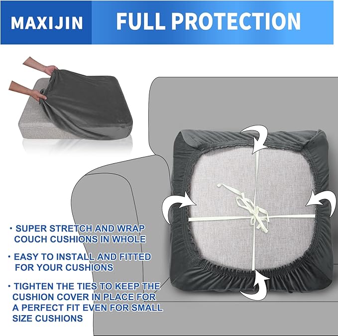 MAXIJIN Velvet Stretch Cushion Covers Couch Cushion Slipcovers Loveseat Sofa - Image 3