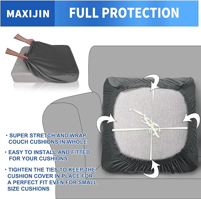 MAXIJIN Velvet Stretch Seat Cushion Covers Couch Cushion Cover - Image 3