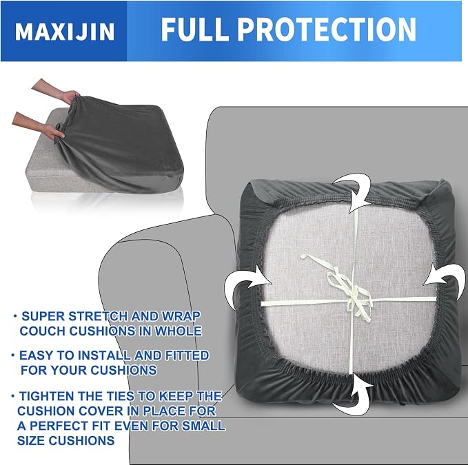 MAXIJIN Velvet Stretch Cushion Covers Fitted Couch Cushion Slipcovers Sofa Seat - Image 4