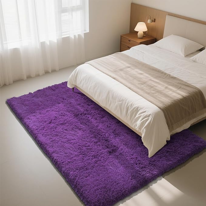 Purple Fluffy Rug Shaggy Area Rug, 3x5 Area Rugs - Image 3