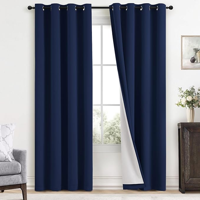Yakamok Navy Blue 100% Blackout Curtains 96 Inches Long Thermal Insulated by Yakamok