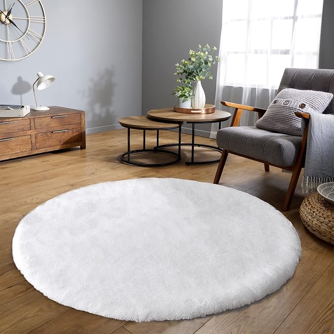 Latepis White Round Rugs 6ft Faux Rabbit Fur Rug - Image 2