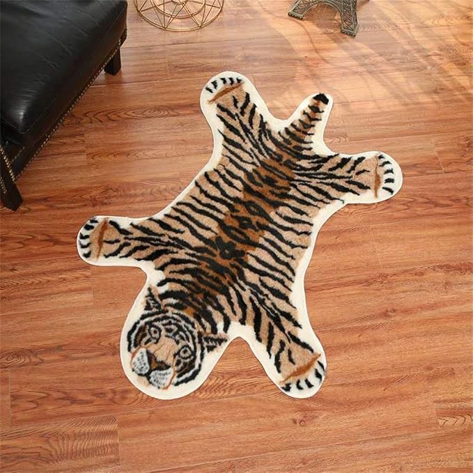 Tiger Printed Skin Area Rug, Faux Fur Rug Area Artificial Carpet, Simulation - Image 3