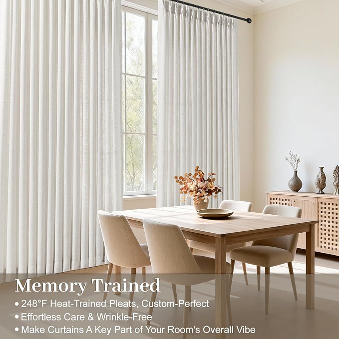 96 Inch Linen Curtains for Living Room, Light Filtering Pinch Pleated Semi - Image 4