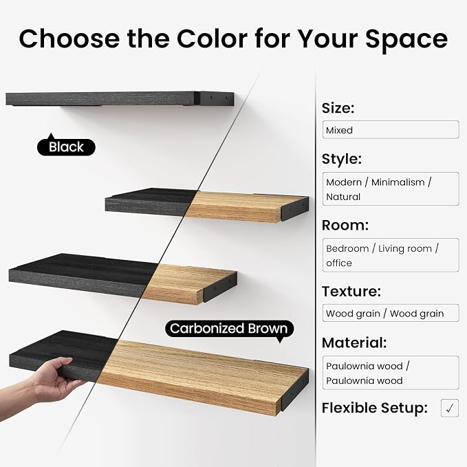 BAYKA Wall Mounted Floating Shelves, Wood Floating Wall Shelf - Image 7