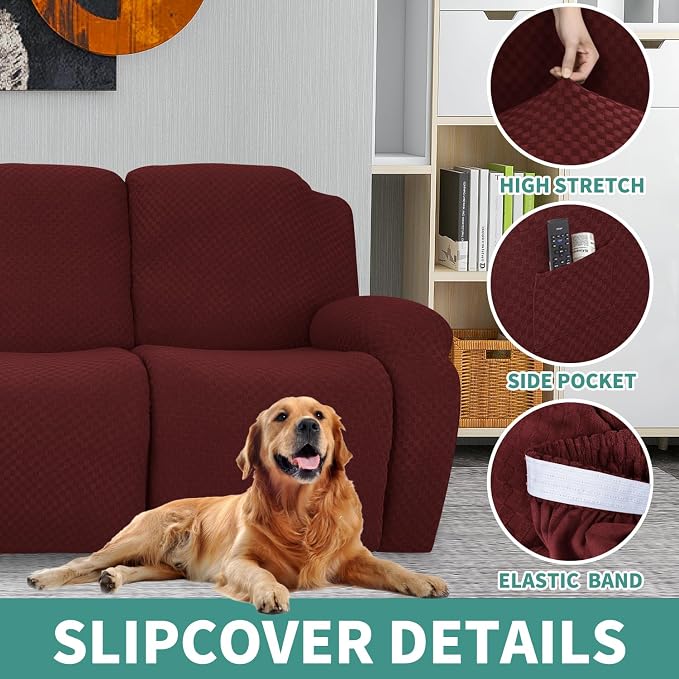 YEMYHOM 6 Pieces Stretch Loveseat Recliner Slipcover Jacquard Recliner Sofa - Image 4