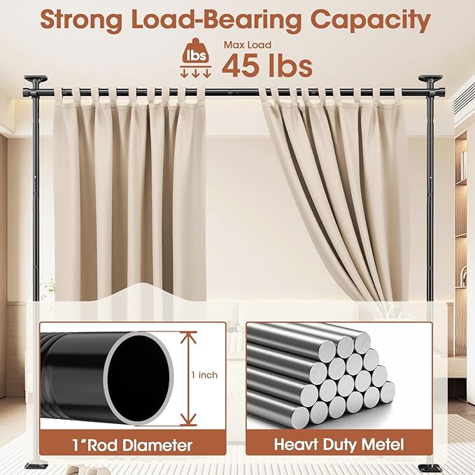 SUNALLY Room Divider No Drilling Curtain Rod Wall Divider - Image 5