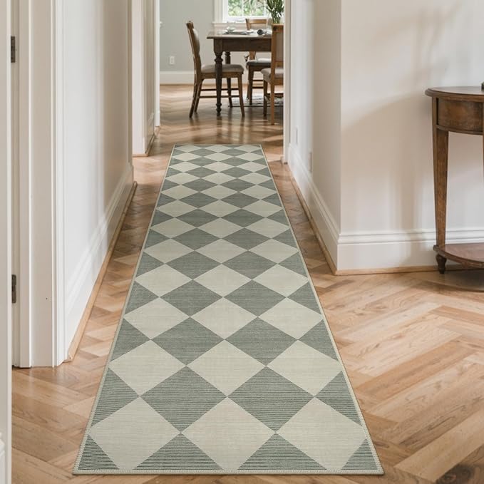 Beeiva Checkered Print Runners for Hallways Non Slip 2.5x12, Moroccan Plaid - Image 3