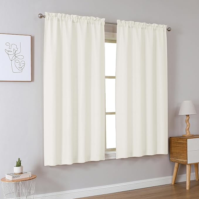 Chyhomenyc Bedroom Curtains 45 Inch Length 2 Panels, Faux Linen Textured Light - Image 9