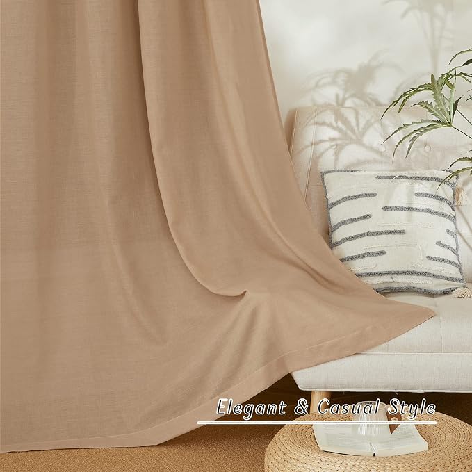 NICETOWN Camel Linen Kitchen Curtains 36 inch Length, Decorative Thick Flax - Image 3