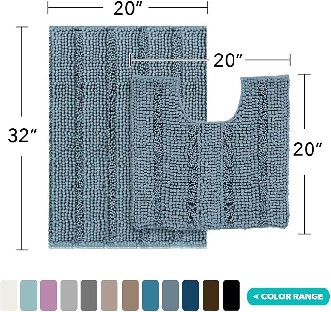 Turquoize Chenille Bathroom Rugs Set Non-Slip Bath Mats - Image 2