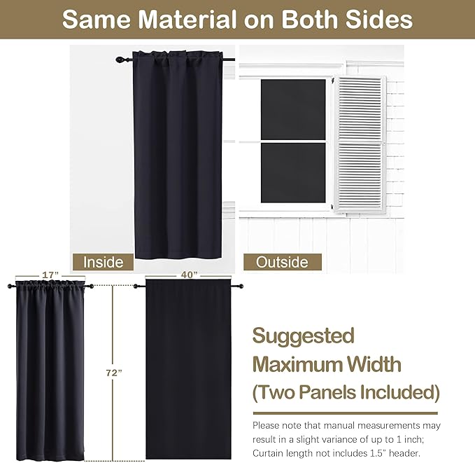 OVZME Black Blackout Curtains for Bedroom 78 Inch Length 2 Panels Set, Solid - Image 2