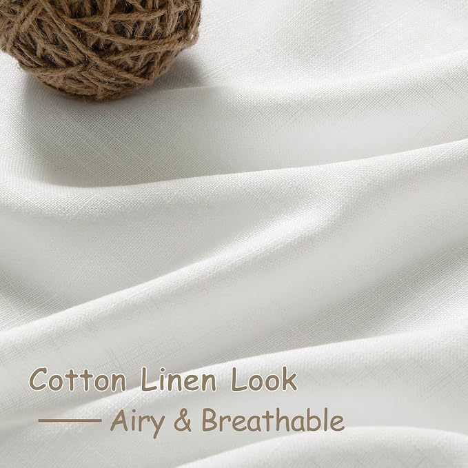 Nanspring Off White Linen Blend Semi Sheer Curtains 86 Inches Long 2 Panel Set - Image 5