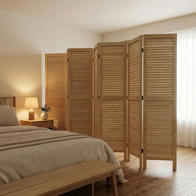 Bluecat 8 Panel Room Divider, Freestanding Solid Wood Partition Wall - Image 6