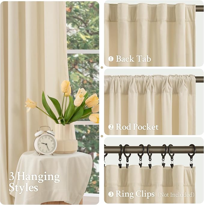 LAMIT Beige Velvet Curtains 102 Inch - Image 3