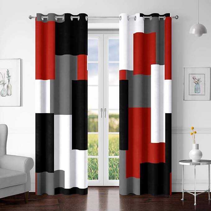 Tyrot Red Black 100% Blackout Curtains by TyrotHomeDecor