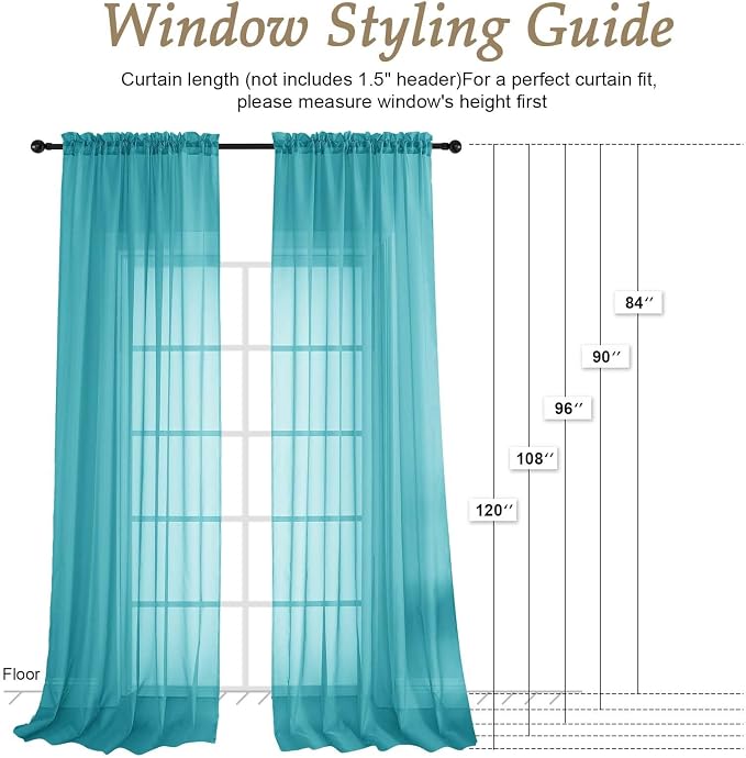 OVZME Sheer Turquoise Curtains 108 Inches Long 2 Panels Set, 59 Inch Extra Wide - Image 7