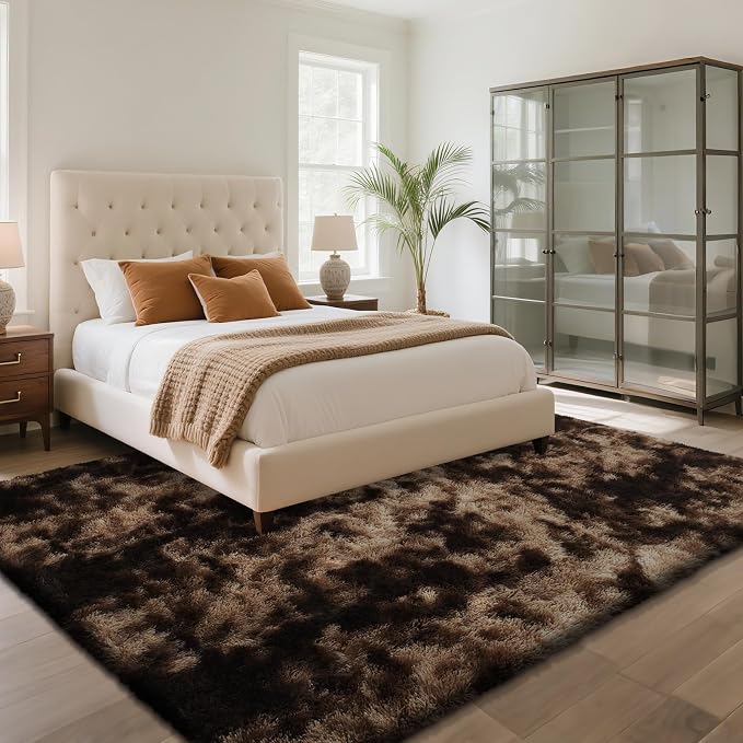 Fluffy Rug Shaggy Area Rug, Mottling Brown 4x6 Area Rugs - Image 3